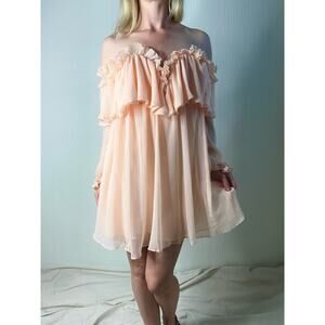 NBD Off Shoulder Chiffon Blush Babydoll  Dress US XSMALL